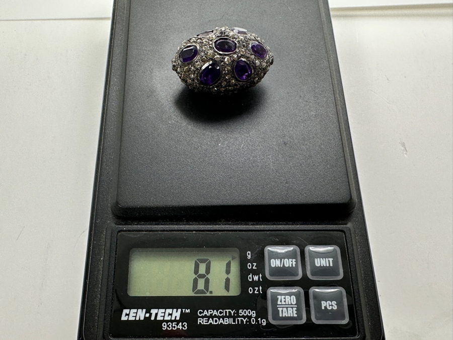Sterling Silver Bead Set With Natural Diamonds And Amethyst Stones 6x4mm 8.1g Retails $350 [Photo 8]