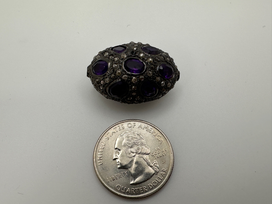 Sterling Silver Bead Set With Natural Diamonds And Amethyst Stones 6x4mm 8.1g Retails $350 [Photo 7]