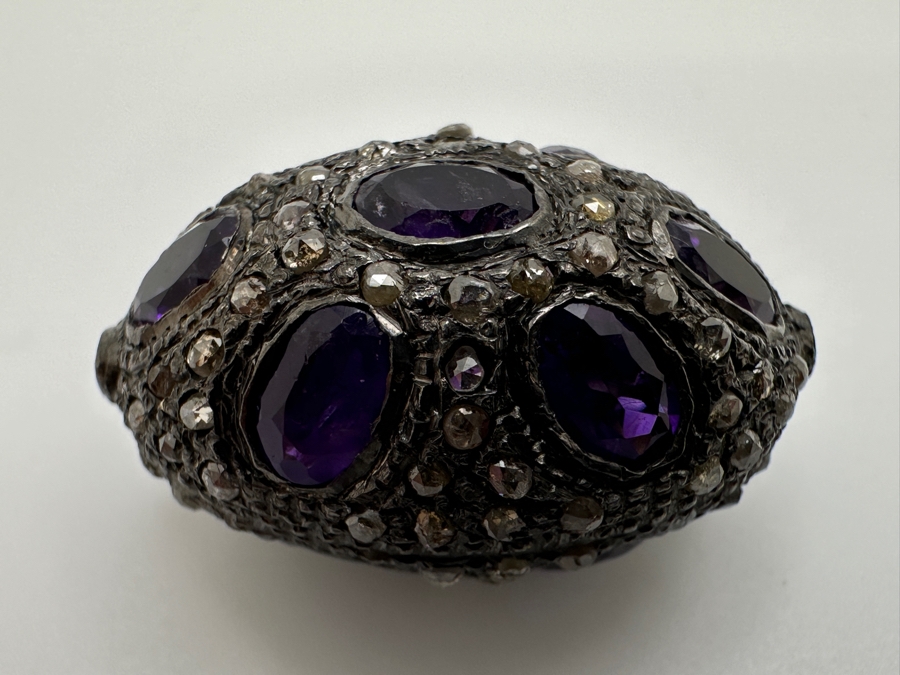 Sterling Silver Bead Set With Natural Diamonds And Amethyst Stones 6x4mm 8.1g Retails $350 [Photo 4]