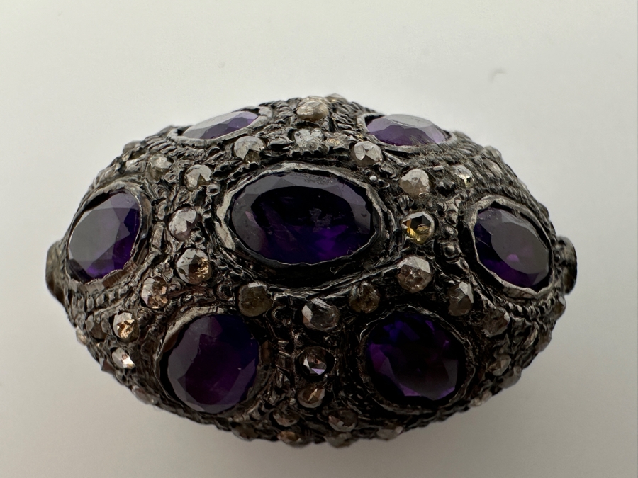 Sterling Silver Bead Set With Natural Diamonds And Amethyst Stones 6x4mm 8.1g Retails $350 [Photo 3]