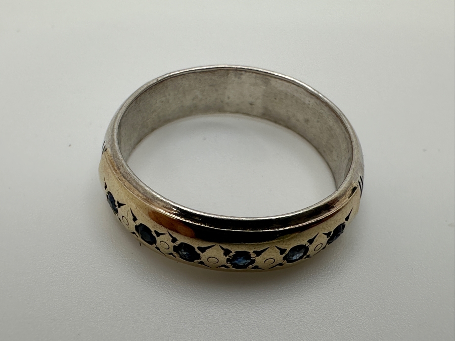 Sterling Silver / 14k Gold Ring Set With (6) 2mm Black Sapphires Size 8 4.1g Retails $400 [Photo 4]
