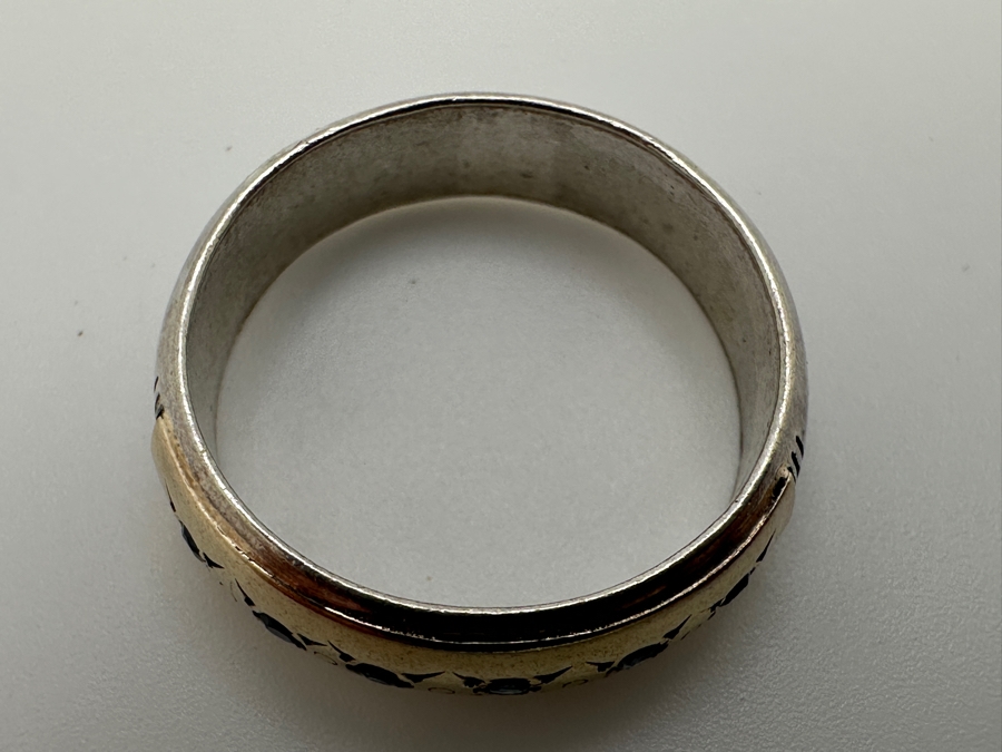 Sterling Silver / 14k Gold Ring Set With (6) 2mm Black Sapphires Size 8 4.1g Retails $400 [Photo 5]