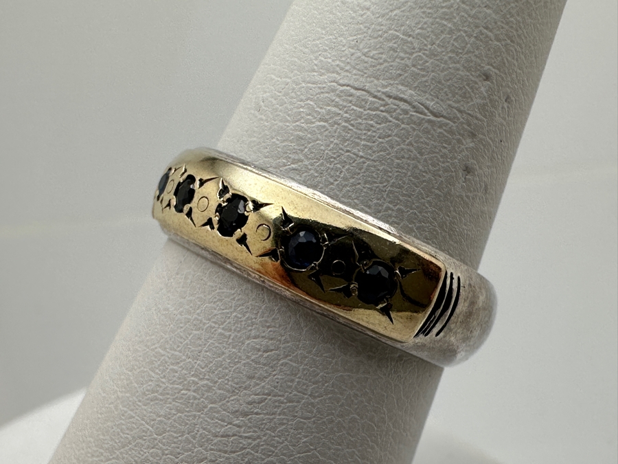 Sterling Silver / 14k Gold Ring Set With (6) 2mm Black Sapphires Size 8 4.1g Retails $400 [Photo 3]