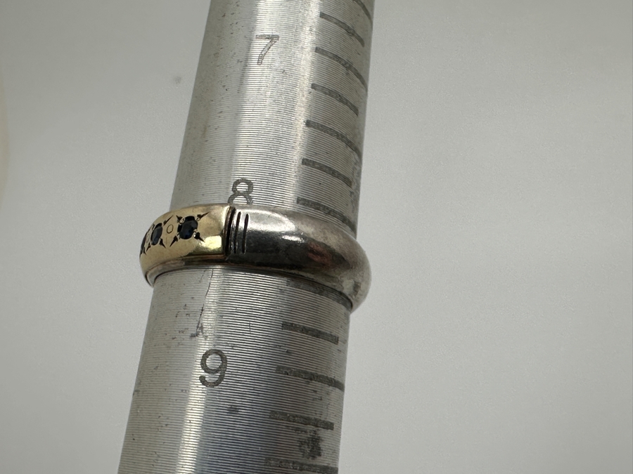 Sterling Silver / 14k Gold Ring Set With (6) 2mm Black Sapphires Size 8 4.1g Retails $400 [Photo 6]