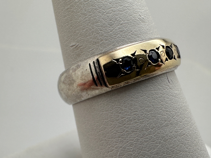 Sterling Silver / 14k Gold Ring Set With (6) 2mm Black Sapphires Size 8 4.1g Retails $400 [Photo 2]