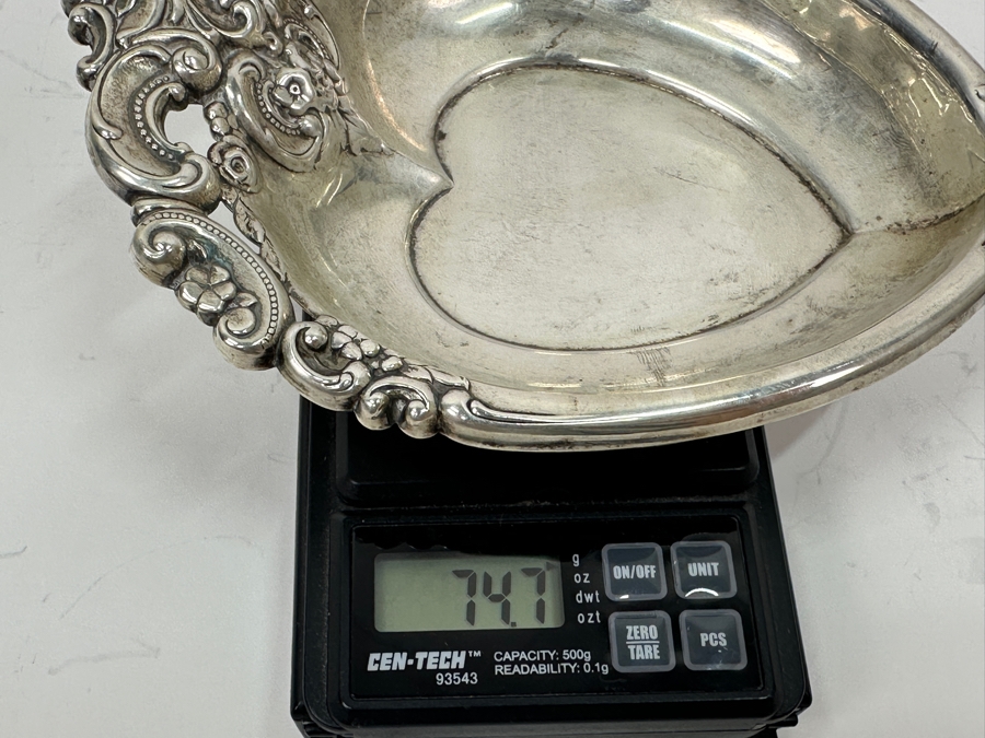 Wallace Sterling Silver Heart Shaped Trinket Dish Grande Baroque Pattern 4.5 X 6 74.7g Silver Melt Value $85 [Photo 11]