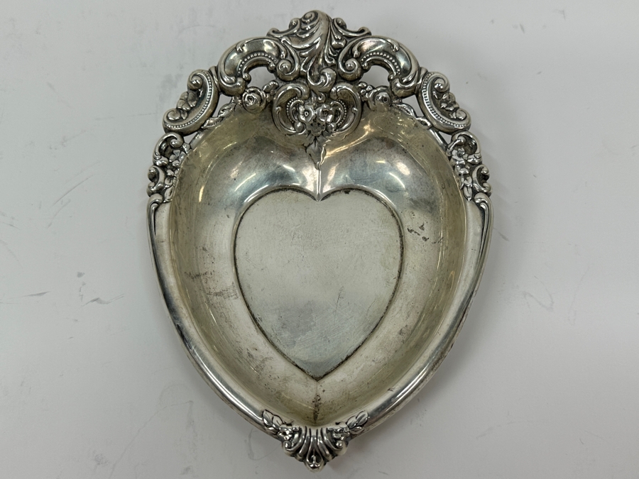 Wallace Sterling Silver Heart Shaped Trinket Dish Grande Baroque Pattern 4.5 X 6 74.7g Silver Melt Value $85 [Photo 2]