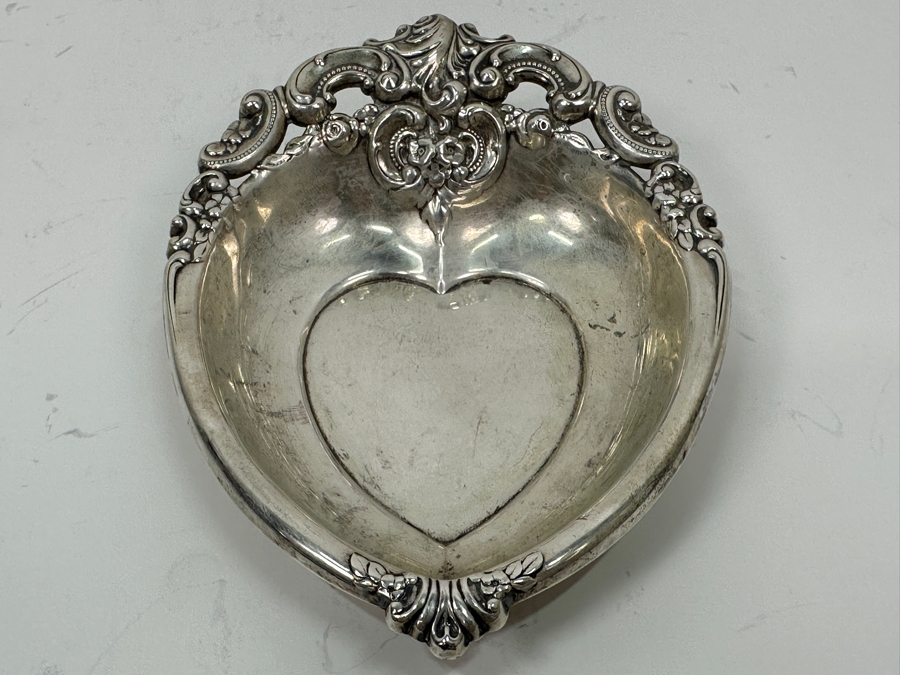 Wallace Sterling Silver Heart Shaped Trinket Dish Grande Baroque Pattern 4.5 X 6 74.7g Silver Melt Value $85 [Photo 3]