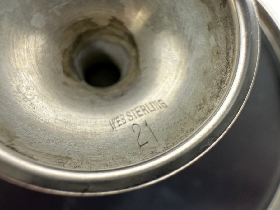 Web Sterling Silver (6) 3'H Cordial Cups Shot Glasses With Sterling Silver Rimmed 6.5' Round Tray Total Sterling Silver Weight of Cups Only 129g Silver Melt Value of Cups Only $146 [Photo 10]