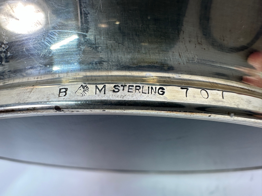 B&M Sterling Silver (8) 2'H Cordial Cups Shot Glasses With Sterling Silver Rimmed 7.5' Round Tray Total Sterling Silver Weight Without Tray 197g Silver Melt Value Without Tray $223 [Photo 10]