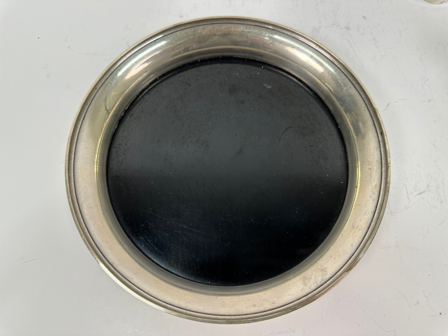 B&M Sterling Silver (8) 2'H Cordial Cups Shot Glasses With Sterling Silver Rimmed 7.5' Round Tray Total Sterling Silver Weight Without Tray 197g Silver Melt Value Without Tray $223 [Photo 7]