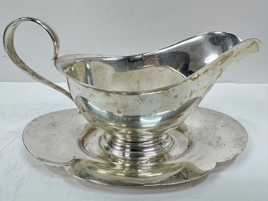 Gorham Sterling Silver Gravy Boat With Underplate 7.5W X 5D X 4H 310g Silver Melt Value $351 [Photo 2]
