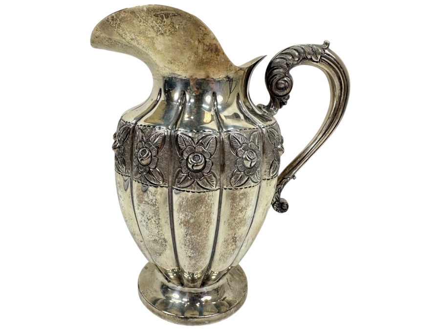 Stunning Sterling Silver Repousse Mexican Water Pitcher 9.5'H Hallmarked 1,013g Silver Melt Value $1,148 [Photo 2]