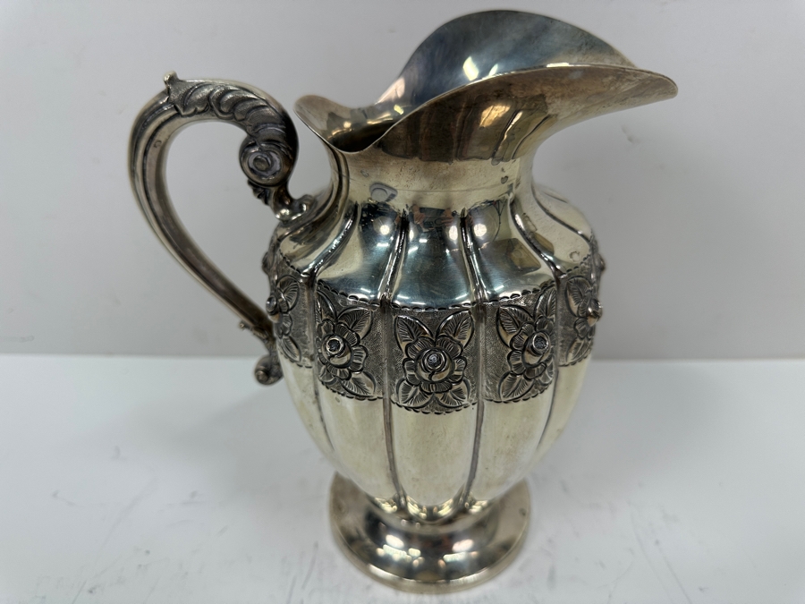 Stunning Sterling Silver Repousse Mexican Water Pitcher 9.5'H Hallmarked 1,013g Silver Melt Value $1,148 [Photo 8]
