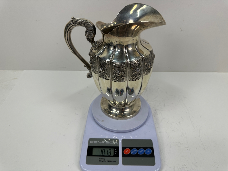 Stunning Sterling Silver Repousse Mexican Water Pitcher 9.5'H Hallmarked 1,013g Silver Melt Value $1,148 [Photo 16]