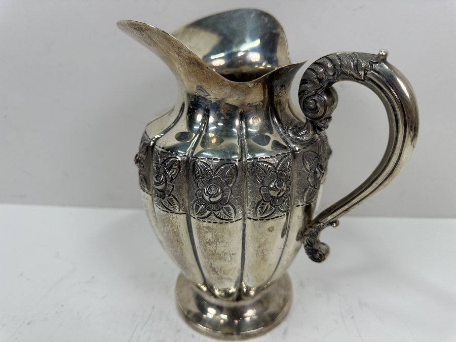 Stunning Sterling Silver Repousse Mexican Water Pitcher 9.5'H Hallmarked 1,013g Silver Melt Value $1,148 [Photo 5]