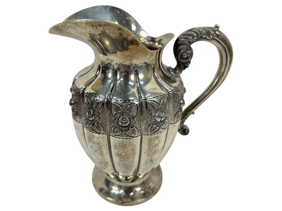 Stunning Sterling Silver Repousse Mexican Water Pitcher 9.5'H Hallmarked 1,013g Silver Melt Value $1,148 [Photo 3]