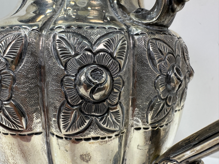Stunning Sterling Silver Repousse Mexican Water Pitcher 9.5'H Hallmarked 1,013g Silver Melt Value $1,148 [Photo 7]