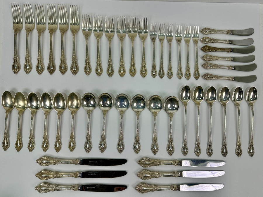 Lunt Sterling Silver Eloquence Flatware Service For Six - 48 Pieces - Sterling Silver Weight (Not Including Knives) 1,531g Silver Melt Value $1,734