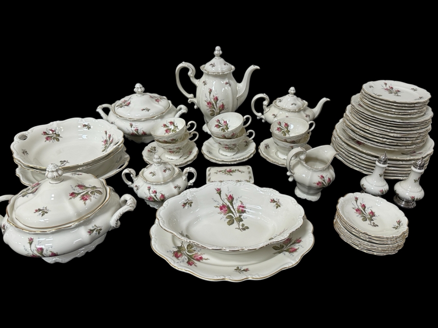 Rosenthal Germany China Service Moss Rose Pattern Approximate Service For Six With Coffee, Teapot, Creamer & Sugar, Bowls, Platters & Covered Bowls [Photo 1]