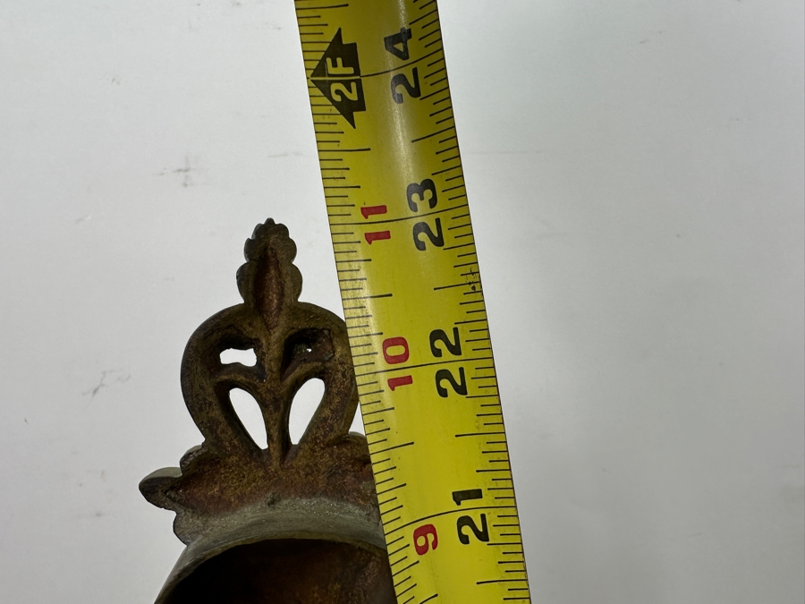 Pair Of Figural Brass Andirons Circa 1920 'L' Shaped With Scrolling Elements Surmounted By Woman's Bust 13'W X 23'H [Photo 13]