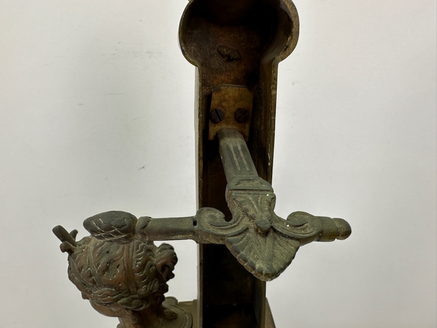 Pair Of Figural Brass Andirons Circa 1920 'L' Shaped With Scrolling Elements Surmounted By Woman's Bust 13'W X 23'H [Photo 9]