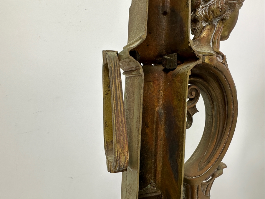 Pair Of Figural Brass Andirons Circa 1920 'L' Shaped With Scrolling Elements Surmounted By Woman's Bust 13'W X 23'H [Photo 11]