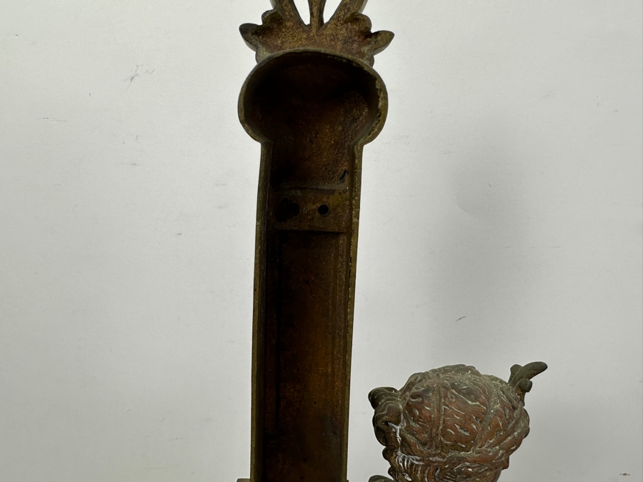 Pair Of Figural Brass Andirons Circa 1920 'L' Shaped With Scrolling Elements Surmounted By Woman's Bust 13'W X 23'H [Photo 10]