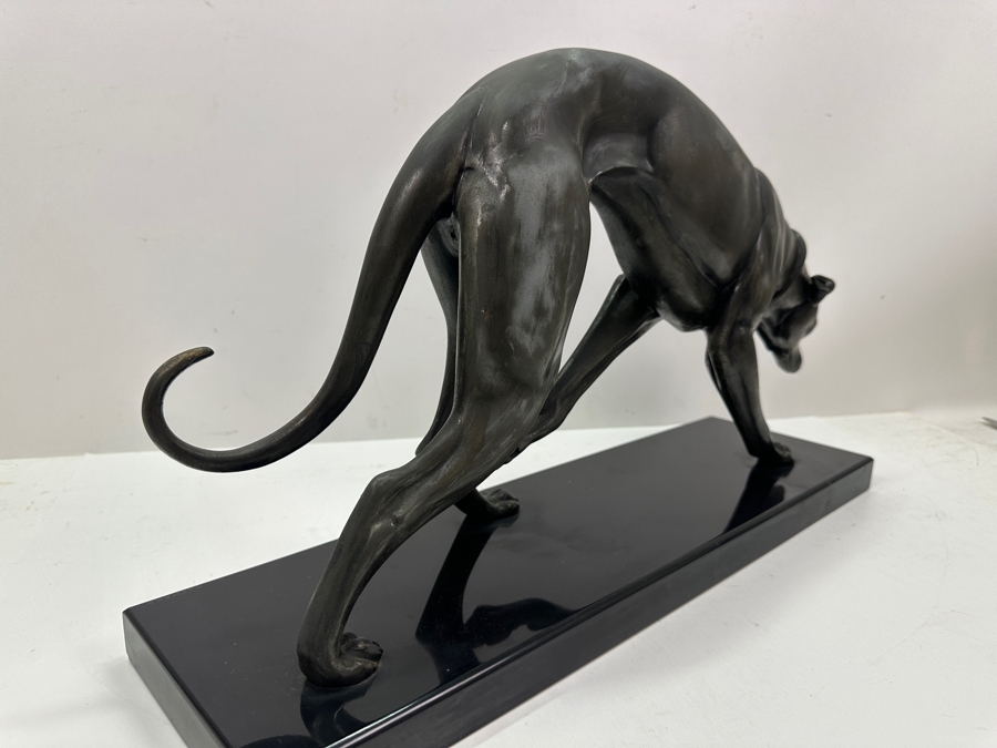 Irenee Rochard Art Deco Metal Sculpture Of A Greyhound / Whippet On Black Marble Base Signed Rochard In Marble Base 21.5'W X 6'D X 12'H [Photo 12]