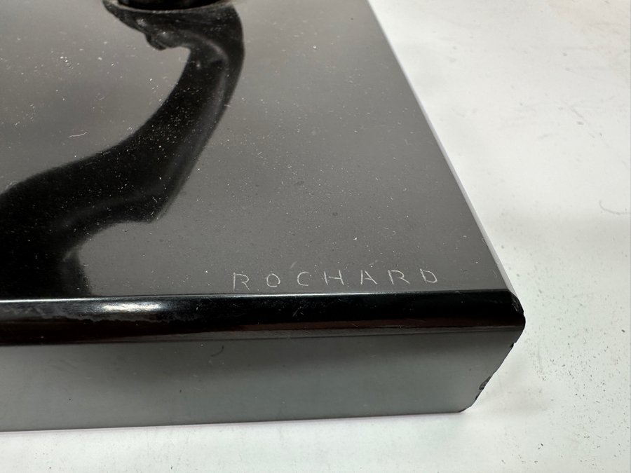 Irenee Rochard Art Deco Metal Sculpture Of A Greyhound / Whippet On Black Marble Base Signed Rochard In Marble Base 21.5'W X 6'D X 12'H [Photo 5]