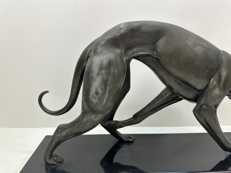 Irenee Rochard Art Deco Metal Sculpture Of A Greyhound / Whippet On Black Marble Base Signed Rochard In Marble Base 21.5'W X 6'D X 12'H [Photo 10]