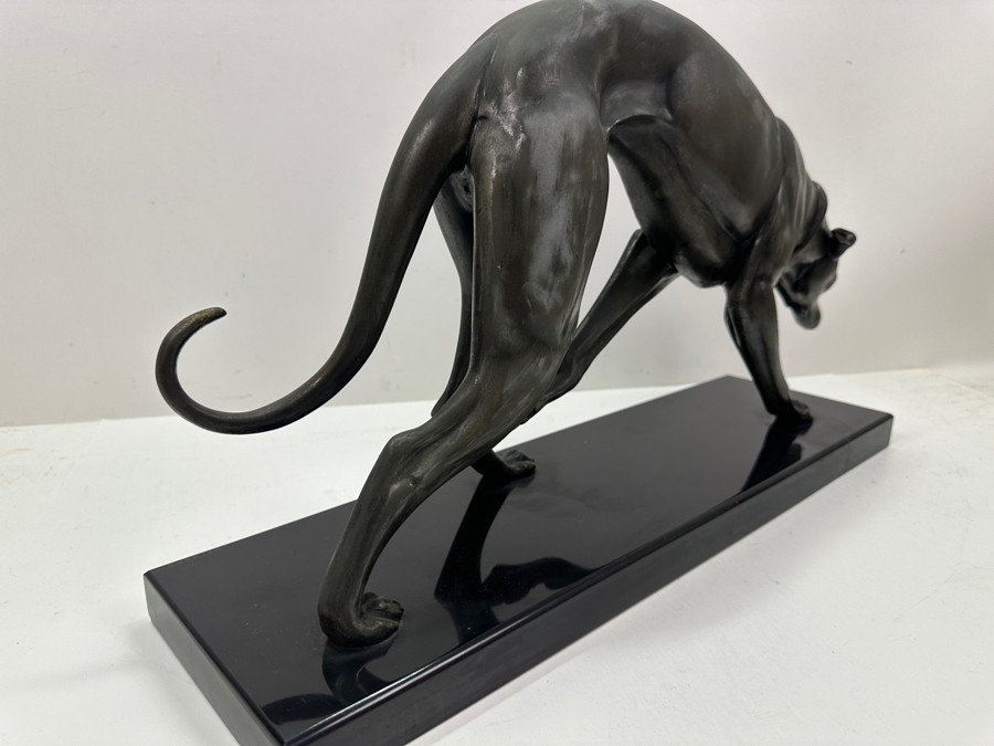 Irenee Rochard Art Deco Metal Sculpture Of A Greyhound / Whippet On Black Marble Base Signed Rochard In Marble Base 21.5'W X 6'D X 12'H [Photo 11]