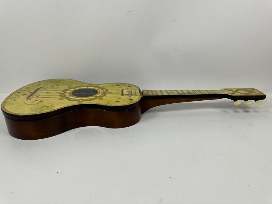 Unusual Guitar Shaped Wooden Gambling Box Made In Milano Italy 28'L X 11'D [Photo 19]