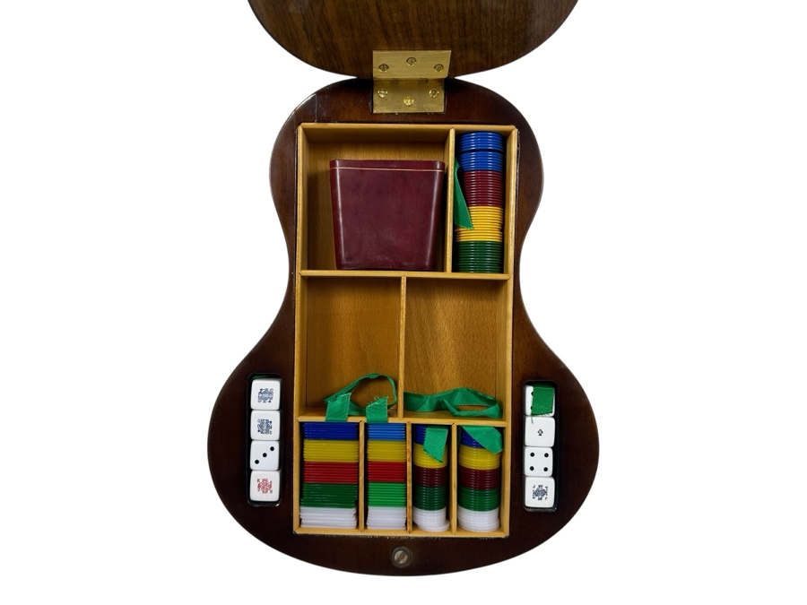 Unusual Guitar Shaped Wooden Gambling Box Made In Milano Italy 28'L X 11'D [Photo 3]