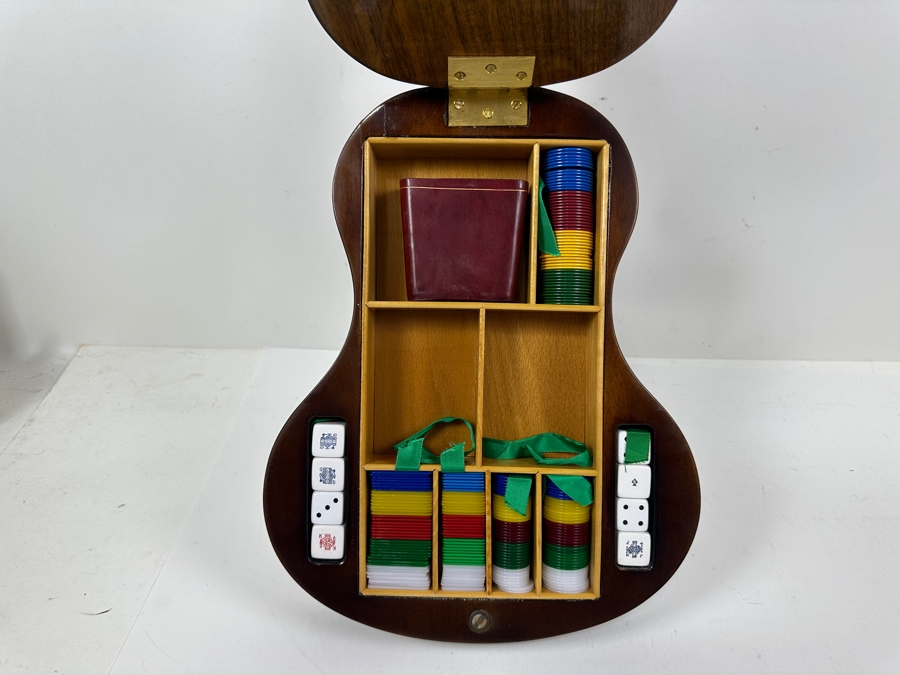 Unusual Guitar Shaped Wooden Gambling Box Made In Milano Italy 28'L X 11'D [Photo 16]