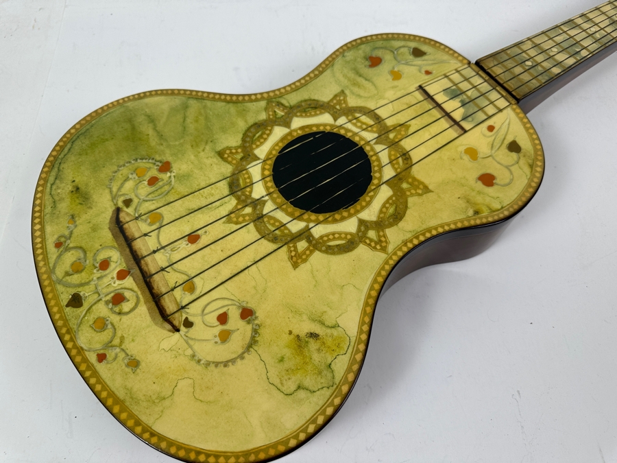 Unusual Guitar Shaped Wooden Gambling Box Made In Milano Italy 28'L X 11'D [Photo 5]