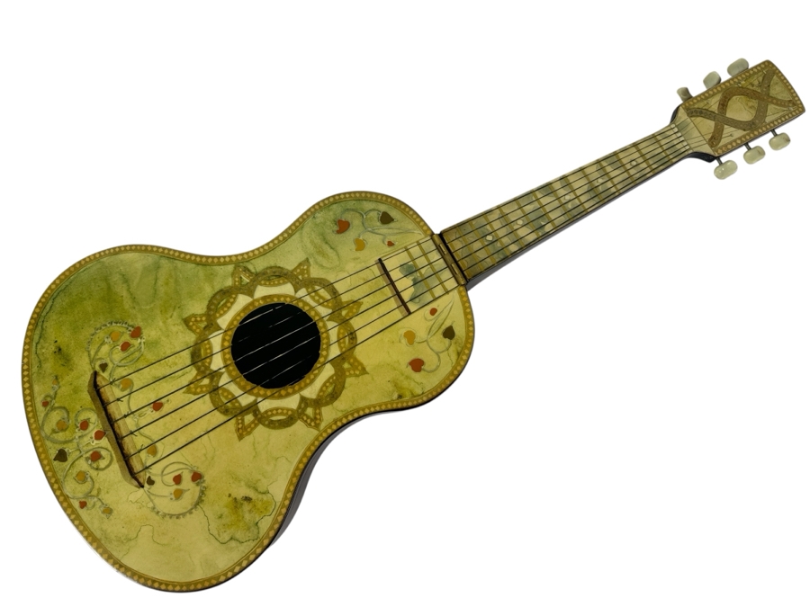 Unusual Guitar Shaped Wooden Gambling Box Made In Milano Italy 28'L X 11'D [Photo 2]