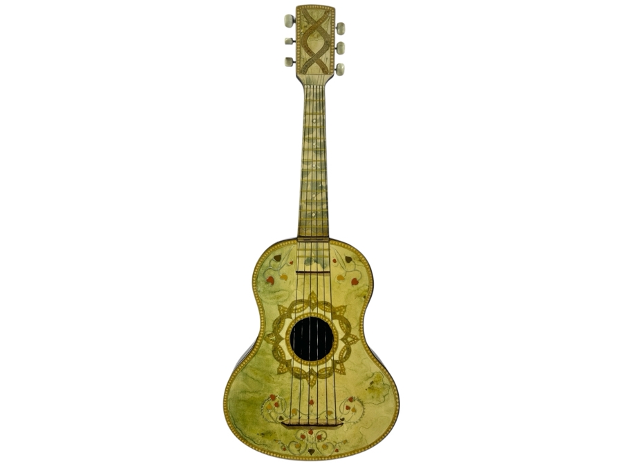 Unusual Guitar Shaped Wooden Gambling Box Made In Milano Italy 28'L X 11'D [Photo 4]