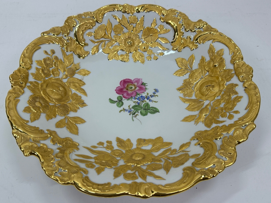 Vintage Meissen Germany Gilded Hand Painted Porcelain Bowl 12'W X 2.5'H [Photo 5]