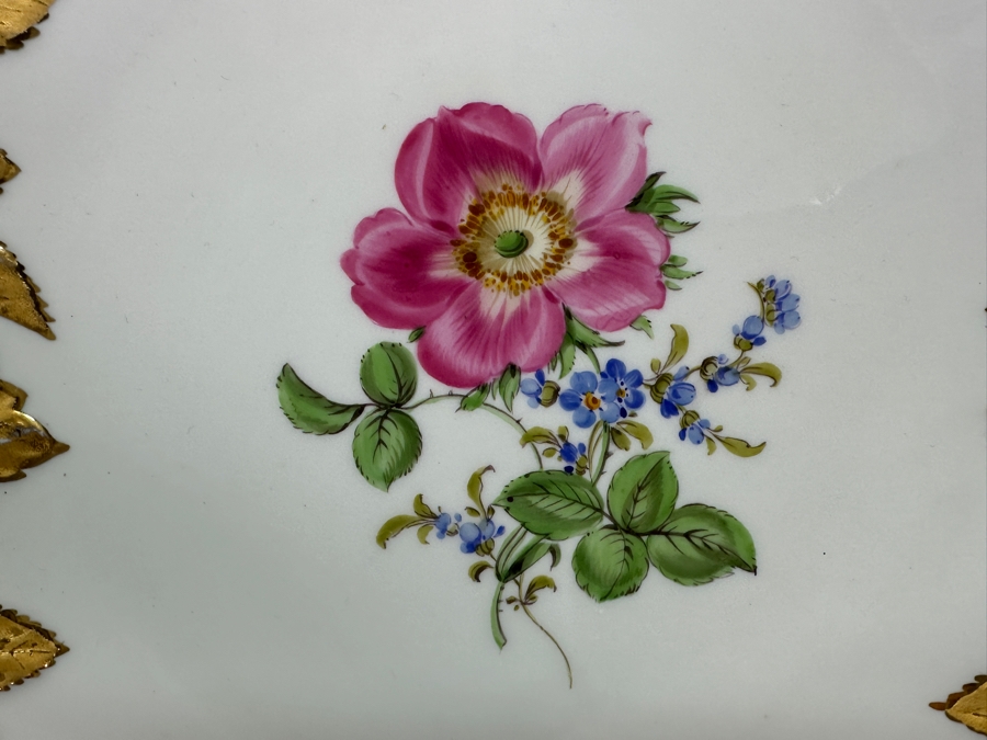 Vintage Meissen Germany Gilded Hand Painted Porcelain Bowl 12'W X 2.5'H [Photo 6]