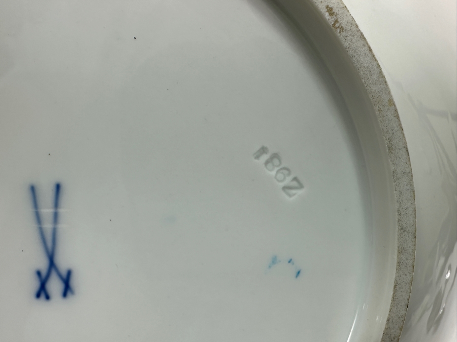 Vintage Meissen Germany Gilded Hand Painted Porcelain Bowl 12'W X 2.5'H [Photo 12]