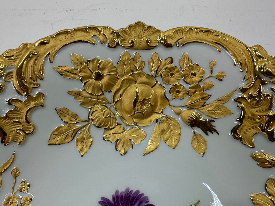 Vintage Meissen Germany Gilded Hand Painted Porcelain Bowl 12'W X 2.5'H [Photo 7]