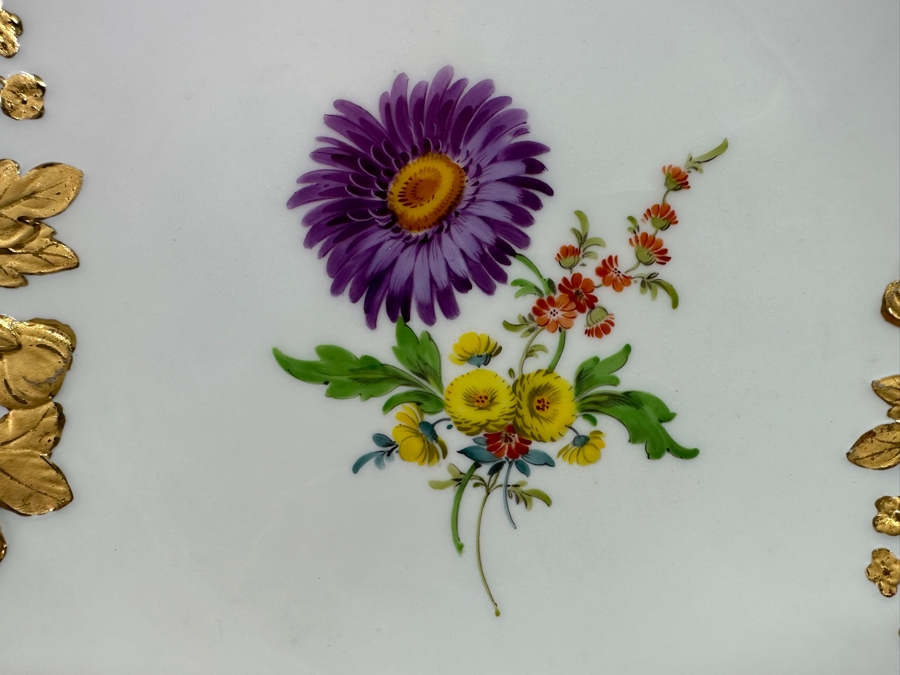 Vintage Meissen Germany Gilded Hand Painted Porcelain Bowl 12'W X 2.5'H [Photo 6]