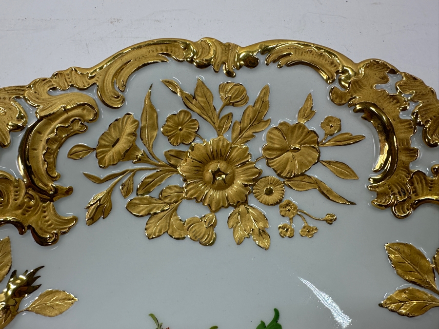 Vintage Meissen Germany Gilded Hand Painted Porcelain Bowl 12'W X 2.5'H [Photo 8]