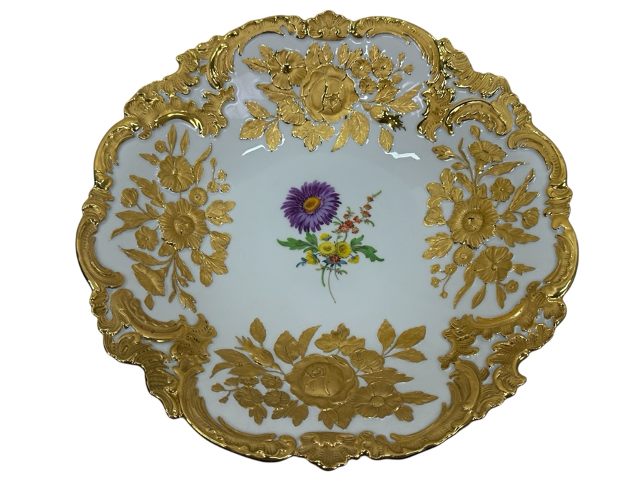 Vintage Meissen Germany Gilded Hand Painted Porcelain Bowl 12'W X 2.5'H [Photo 1]