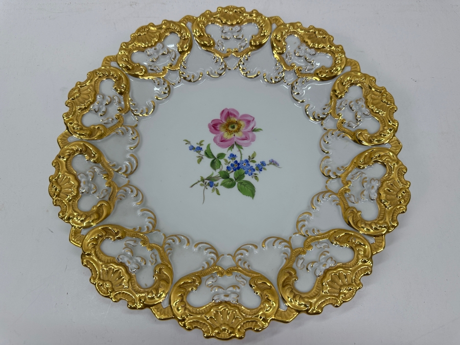 Vintage Meissen Germany Gilded Hand Painted Porcelain Bowl Dish 11'W [Photo 3]