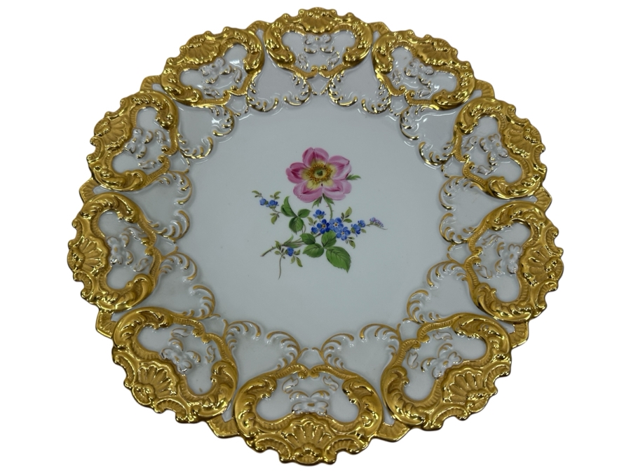 Vintage Meissen Germany Gilded Hand Painted Porcelain Bowl Dish 11'W [Photo 1]