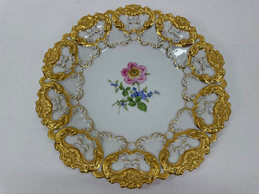 Vintage Meissen Germany Gilded Hand Painted Porcelain Bowl Dish 11'W [Photo 2]