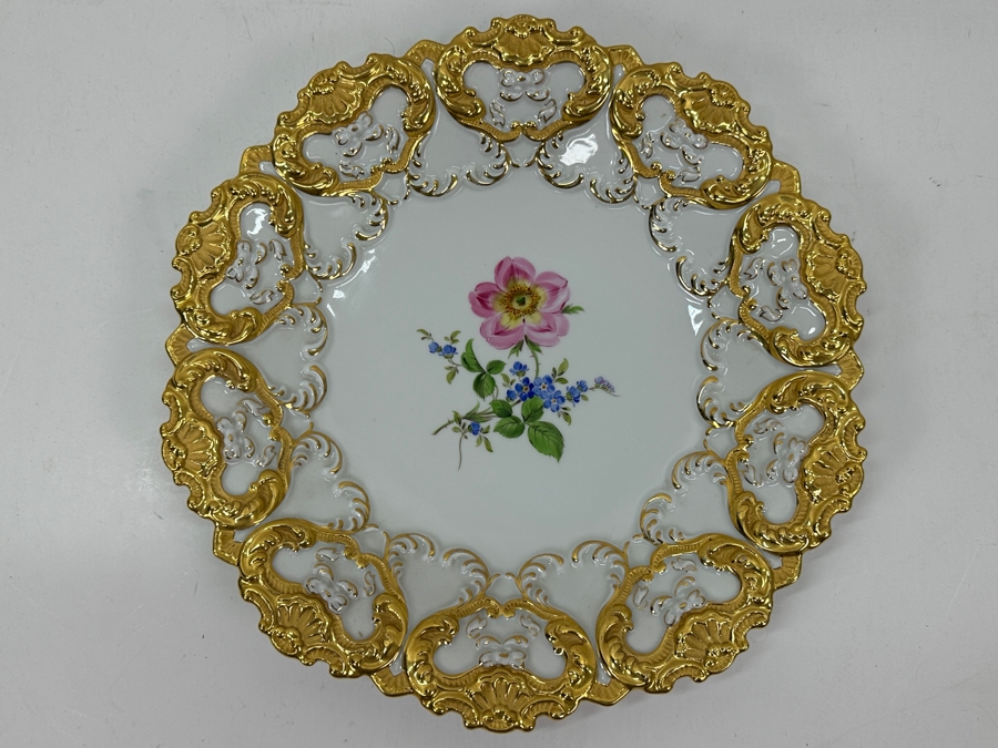 Vintage Meissen Germany Gilded Hand Painted Porcelain Bowl Dish 11'W [Photo 4]