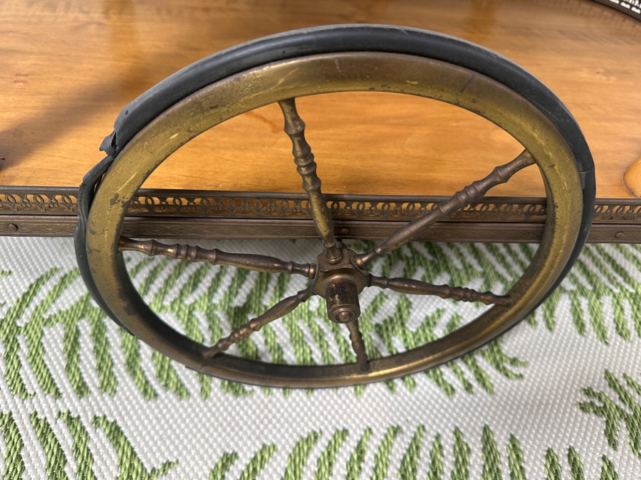 Vintage Oval Italian Tea Bar Cart - Rubber On Brass Wheels Needs Replacing 33.5W X 19D X 28H [Photo 6]
